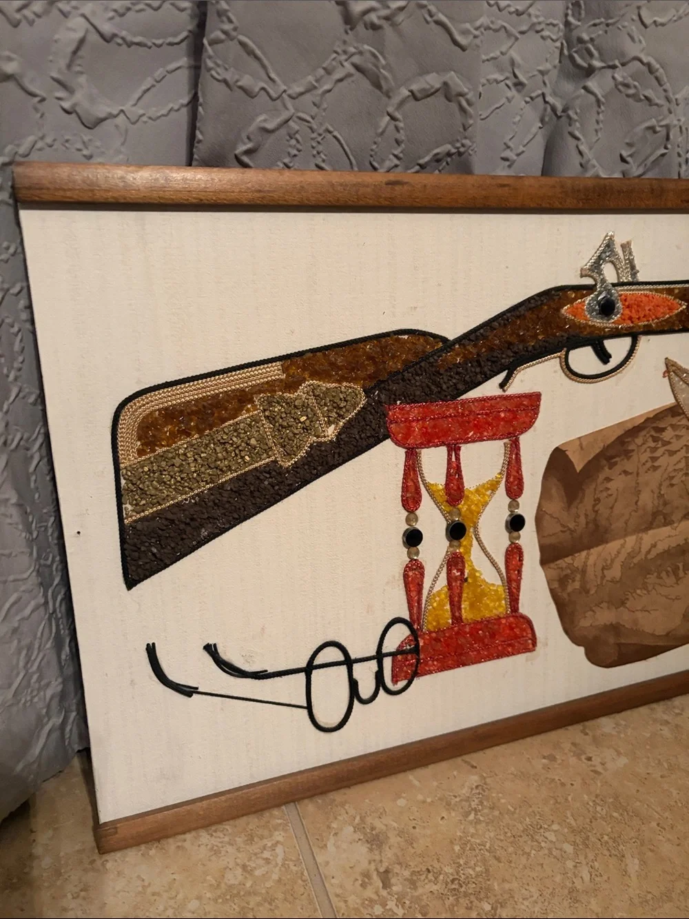 Rustic Patriotic Eagle and Rifle Wall Art - Gold, Brown, Red Vintage Gravel MCM